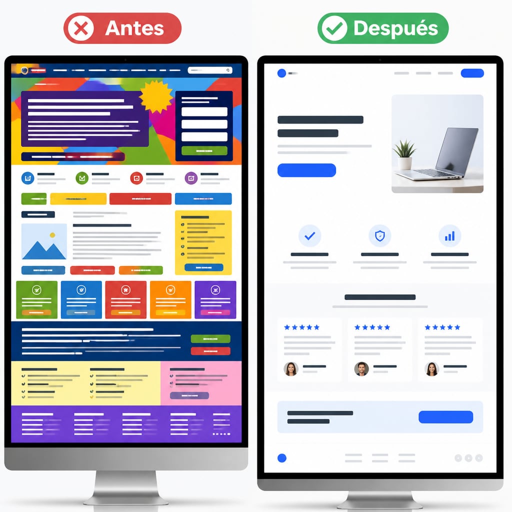 Comparación lado a lado de dos landing pages: una con propuesta clara y CTA, otra genérica